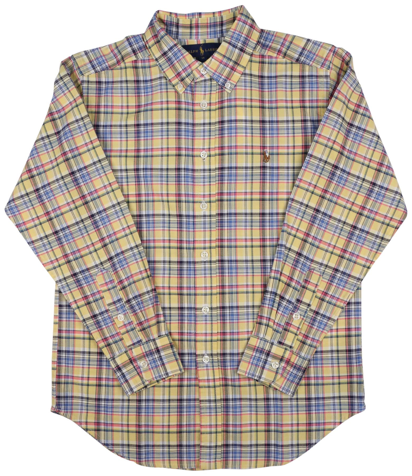 Polo Ralph Lauren Big Boys' (8-20) Plaid L/S Oxford Shirt-Yellow/Plaid ...