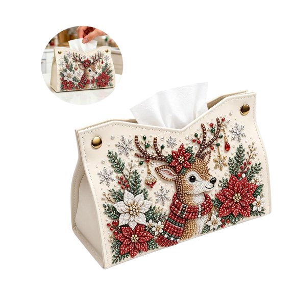 Diamond Art Tissue Box Cover, DIY Pearl Art Kit for Adults with PU Leather – Paper Towel Decor, Holiday Gift for Beginners & Craft Lovers