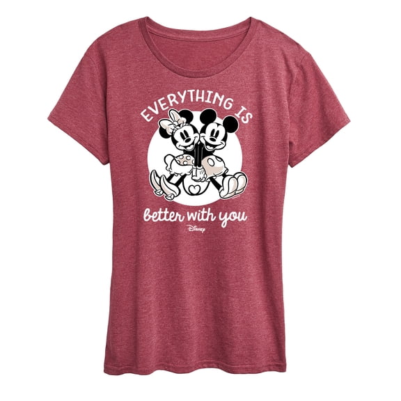 Disney - Mickey & Friends - Mickey & Minnie in Love - Everything is Better with You - Women's Short Sleeve Graphic T-Shirt
