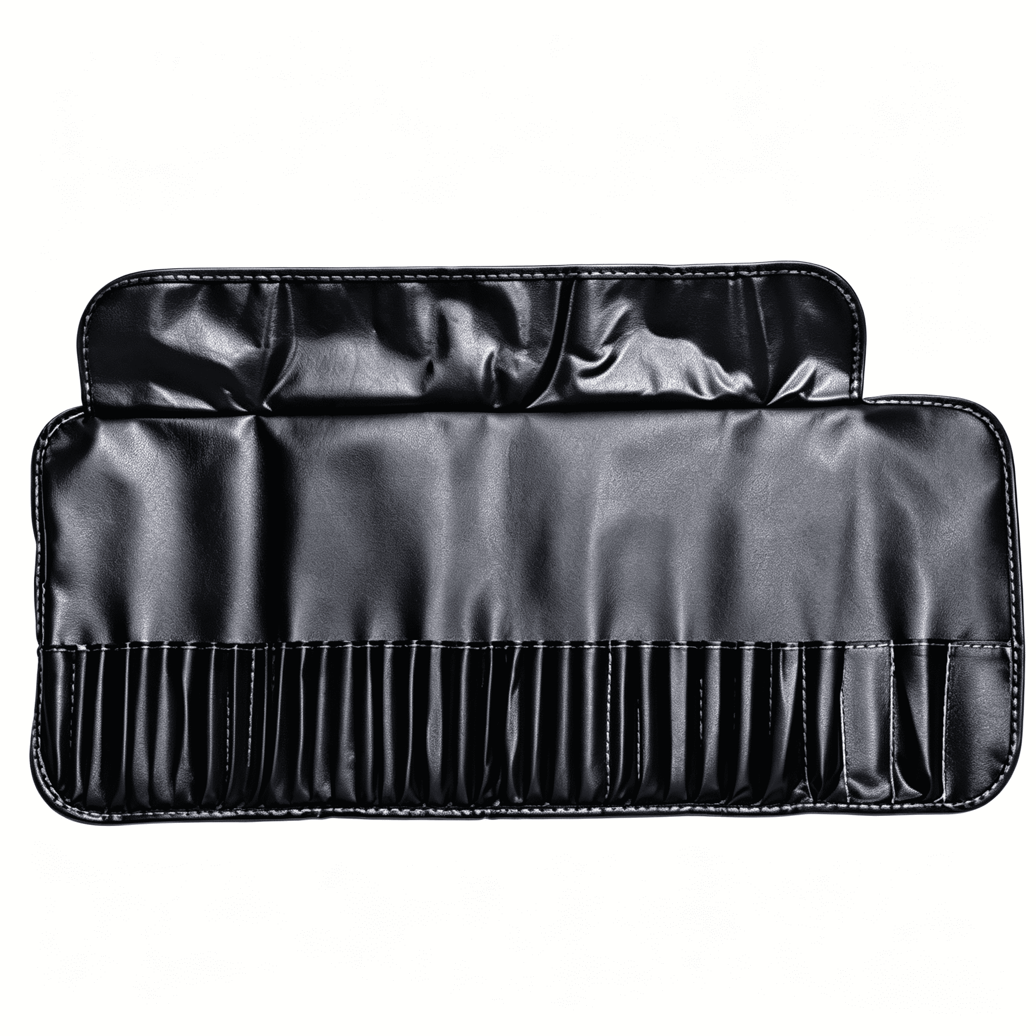 Foldable Makeup Brush Storage Bag, Black Leather Multi Slot Makeup Brush Roll Bag, Professional Makeup Artist Travel Storage Bag