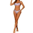 thumbnail image 2 of Conjunto de bikini de dos piezas con estampado de hojas para mujer, con tirantes ajustables y lazo, traje de baño, color azul, talla X-Large, 2 of 5