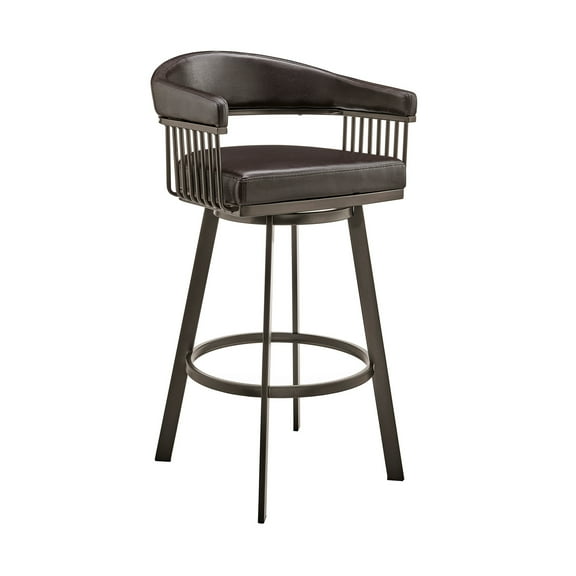 Coastal Cottage Swivel Bar Stool - 26" Counter Height - Brown Faux Leather - Modern Bar Seating