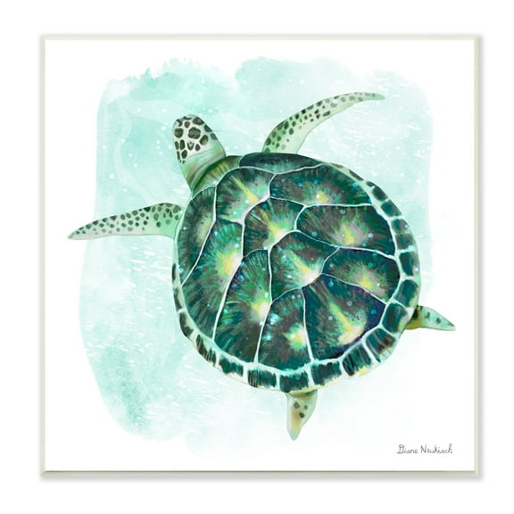 Stupell Industries Green Speckled Sea Turtle Swimming Ocean Water Painting Unframed Art Print Wall Art, Design by Diane Neukirch