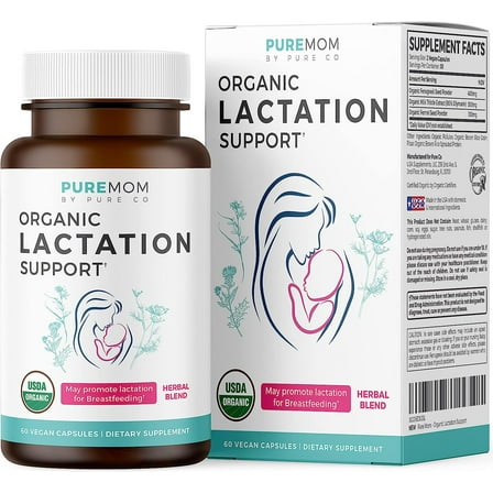 Pure Mom Organic Lactation Supplement with Milk Thistle, Fenugreek Seeds, and Fennel, 60 Capsules
