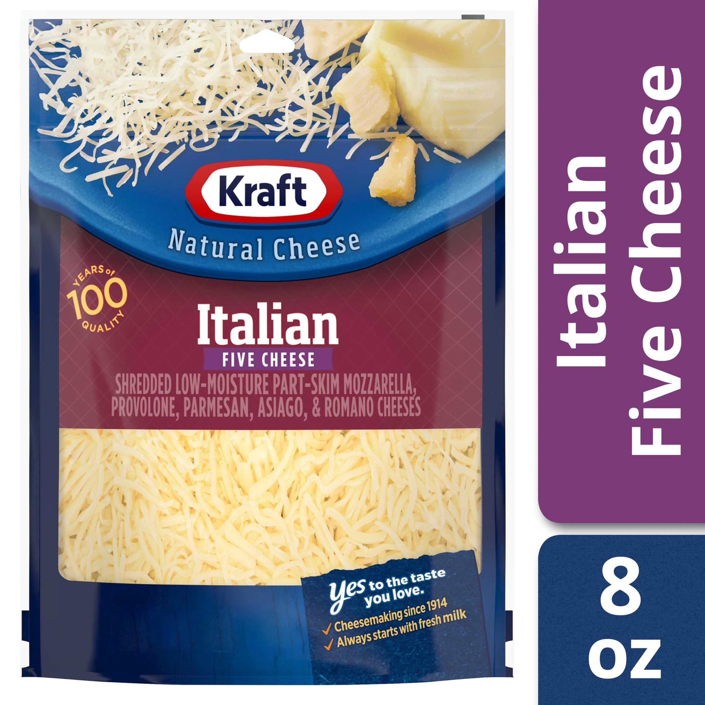 Kraft Italian Five Cheese Blend Shredded Cheese, 8 oz Bag