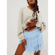 thumbnail image 4 of Falda Y2K de Tiro Bajo para Mujer, Plisada, con Volantes y Ribete de Encaje, Corta, Holgada y en . Azul L, 4 of 7