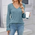thumbnail image 6 of Scyoekwg Womens Long Sleeve Fall Tops V-Neck Stripe Brushed Tops Vintage Loose Fall Clothes Dressy Casual Blouses Fashion Solid Color Blouses(Blue,S), 6 of 7