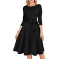 thumbnail image 5 of Women's Cocktail Dress Evening Dress 3/4 Sleeve Solid Color Vintage Wedding Guest Dress for Party Banquet Spring Fall,Black,L, 5 of 6