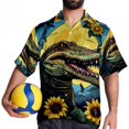 thumbnail image 4 of Crocodile Starry Sky Sunflower Men's Casual Poplin Button Down Short Sleeve Hawaiian Beach Shirt, 4 of 6
