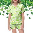 thumbnail image 2 of JIAYUE Girl's Kids Pajamas Casual Adorable Graphic Print Soft Sleepwear Short Sleeve Turndown Collar With Pockets Top And Pants Comfy Nightwear For Toddlers Bedtime Outfit Loungewear,3-4 Years, 2 of 5