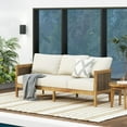 thumbnail image 2 of GDF Studio The Crowne Collection Outdoor Acacia Wood and Round Wicker 3 Seater Sofa with Cushions, Teak, Mixed Brown, and Beige, 2 of 8