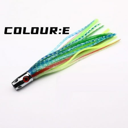 BTOER Soft Skirt Lure Metal Head Rigged Trolling Tuna Leurre Octopus Big Game Fishing Marlin Tuna 165MM/40G Colorful Fishing Lure Bait E