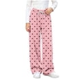 thumbnail image 3 of LangJing Girls Polka Dot Printed Fleece Sweatpants Youth Kids Elastic Waist Casual Drawstring Wide Leg Pants, 5-15Years, 3 of 7