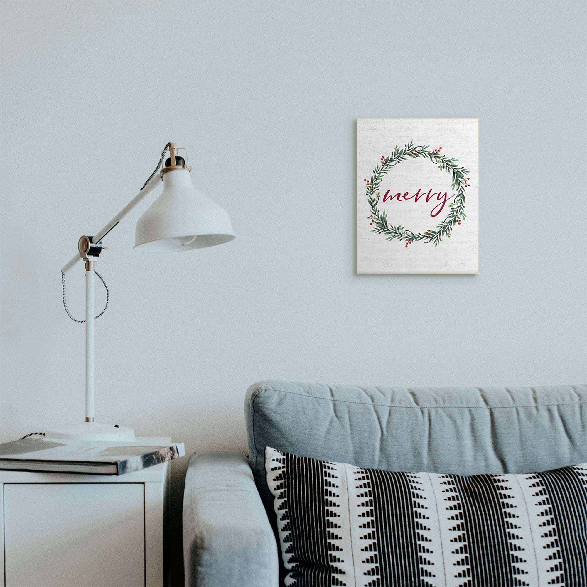 Stupell Industries Red Merry Text Festive Country Holiday Wreath Holiday Painting Wall Plaque Art Print Wall Art, 10 x 15