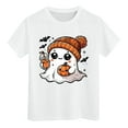 thumbnail image 4 of CAUYDY Toddler Baby Girls Halloween T-Shirt Ghost Pumpkin Graphic Shirt Kids Cute Funny Spooky Season Short Sleeve Tees Top(Z01-White,8-9 Y), 4 of 5