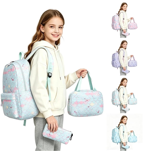 FYDUU 3Pcs Backpack for Girls Schoolbag with Lunch Box Pencil Case Lightweight Backpack Set Kids School Bag Bookbag Fashion Daypack