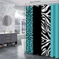 thumbnail image 6 of LVRLVR 1/4 Pcs Wild Animal Leopard Print Fabric Shower Curtain Rug Set - Zebra Print Bath Mat Bathroom Decoration, Turquoise and Black, 70.8" × 70.8", 6 of 6