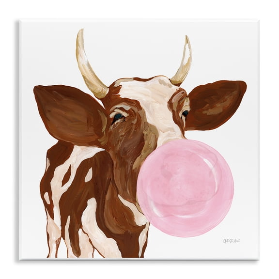 Stupell Industries Happy Bubblegum Cow Animals Painting Unframed Art Print Wall Art, 12 x 12