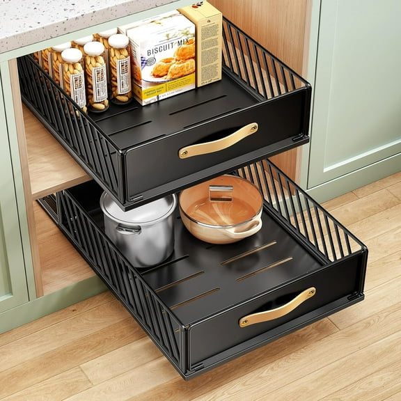 Pull out Cabinet Organizer Fixed with Adhesive Nano Film,Heavy Duty Slide out Pantry Shelves Drawer Storage,Sliding Mesh Cabinet Basket with Handle for Kitchen, Bathroom,Home, 15.8"W X 21"D X6.2"H