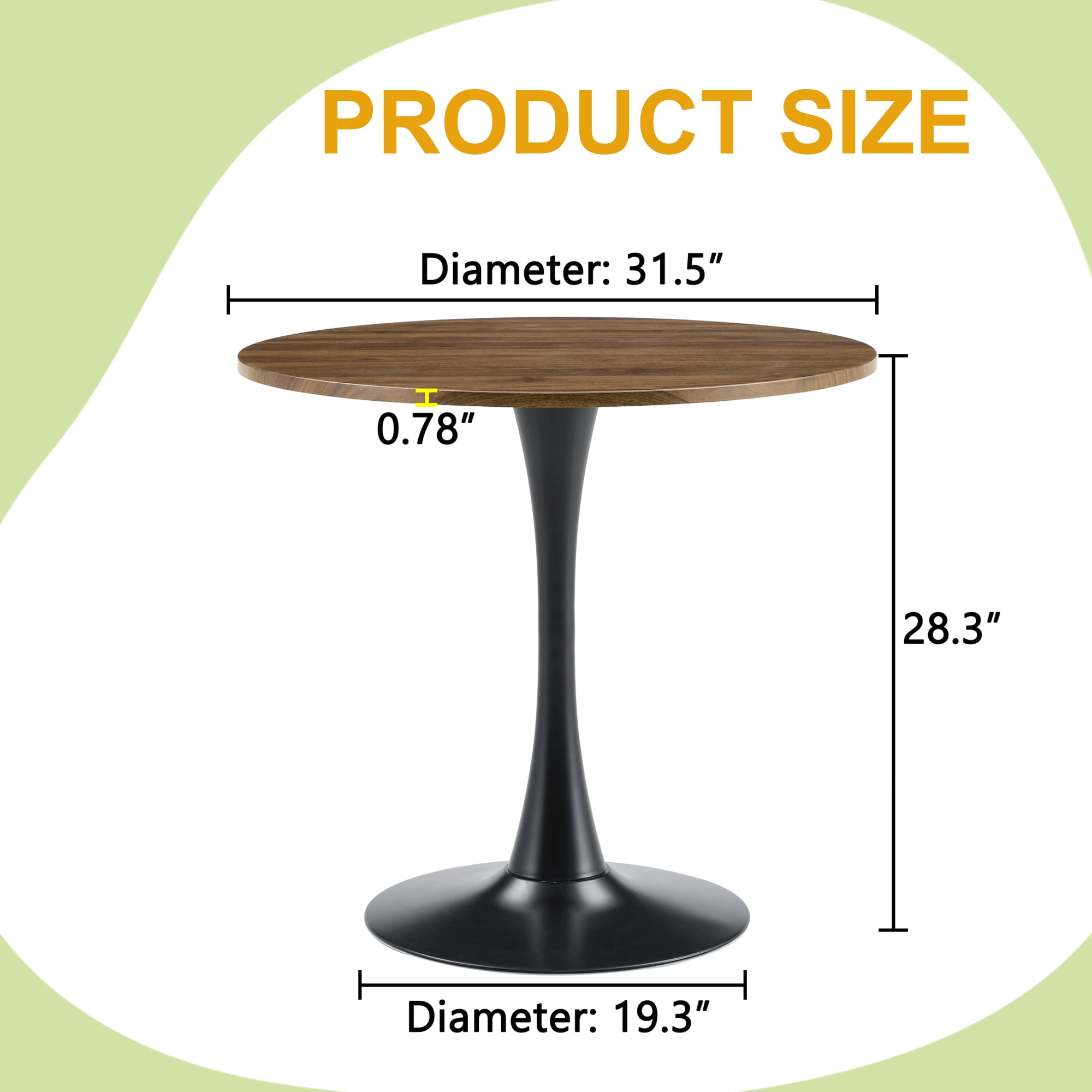 Miniyam 31.5" Round Kitchen Dining Table for 2–4 People, Small Space Pedestal Tulip Table with Engineered Wood Top, Walnut&Black