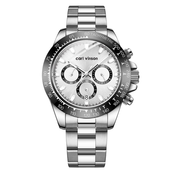 Waterproof Luminous Chrono Watch, White Dial & Calendar, Black Face, Men's Luxury Wristwatch Golden Timeless