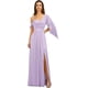 thumbnail image 1 of Vestidos de dama de honor con tirantes finos personalizados, volantes y hombros descubiertos, vestidos de noche formales largos de gasa fruncidos con abertura lateral, 1 of 5