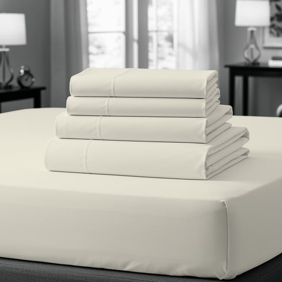 100% Cotton Bed sheets, Deep Pocket, Wrinkle Resistant, Soft & Smooth Sateen 4-Piece, Full Ivory by Purity Home