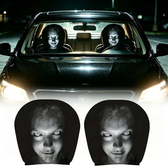 2 Pack Scary Face Printed Car Headrest Covers, 9.84in Funny Face Masque Head Rest Protector, Halloween Stretchy Auto Interior Decor for Car, Truck, SUV