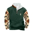 thumbnail image 2 of PNTUTB Men's Fleece Stand-up Collar Quarter Zip Casual Retro Ethnic Print Warm Pullover Sweatshirts with Pocket, 2 of 5