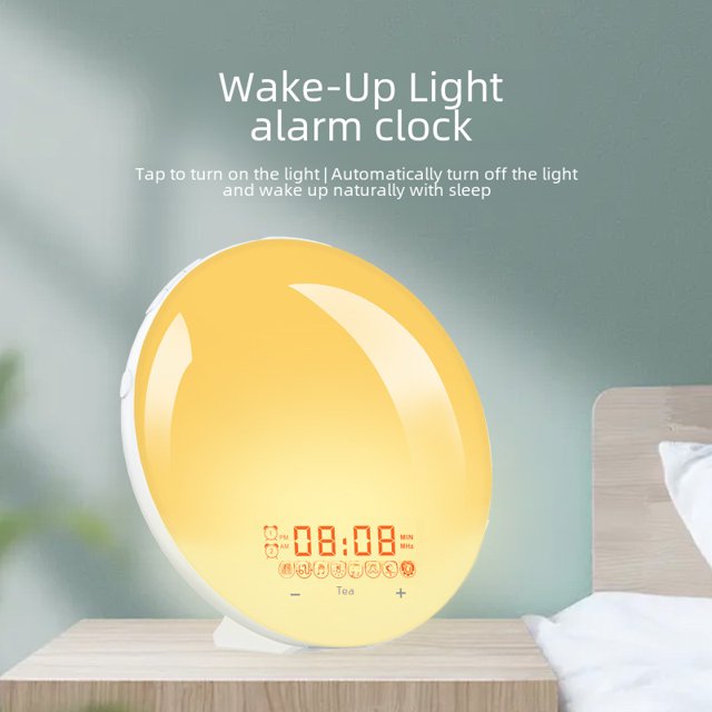 Despertador con luz natural que simula el amanecer y el atardecer, ayuda para dormir, atmósfera colorida, radio con luz LED nocturna