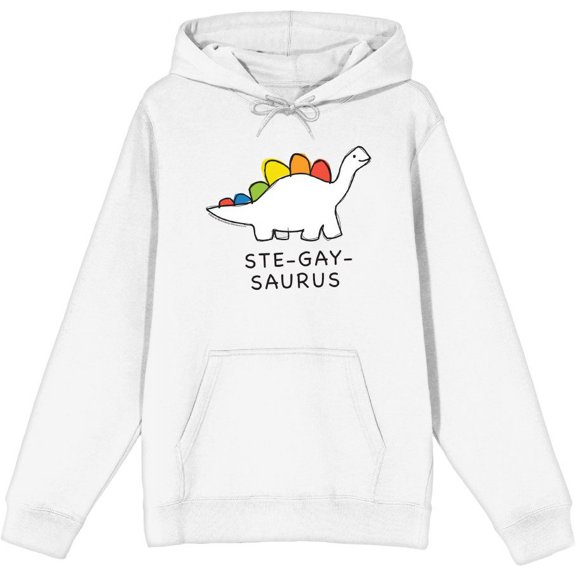 Pride Ste-Gay-Saurus Adult White Long Sleeve Hoodie-Medium