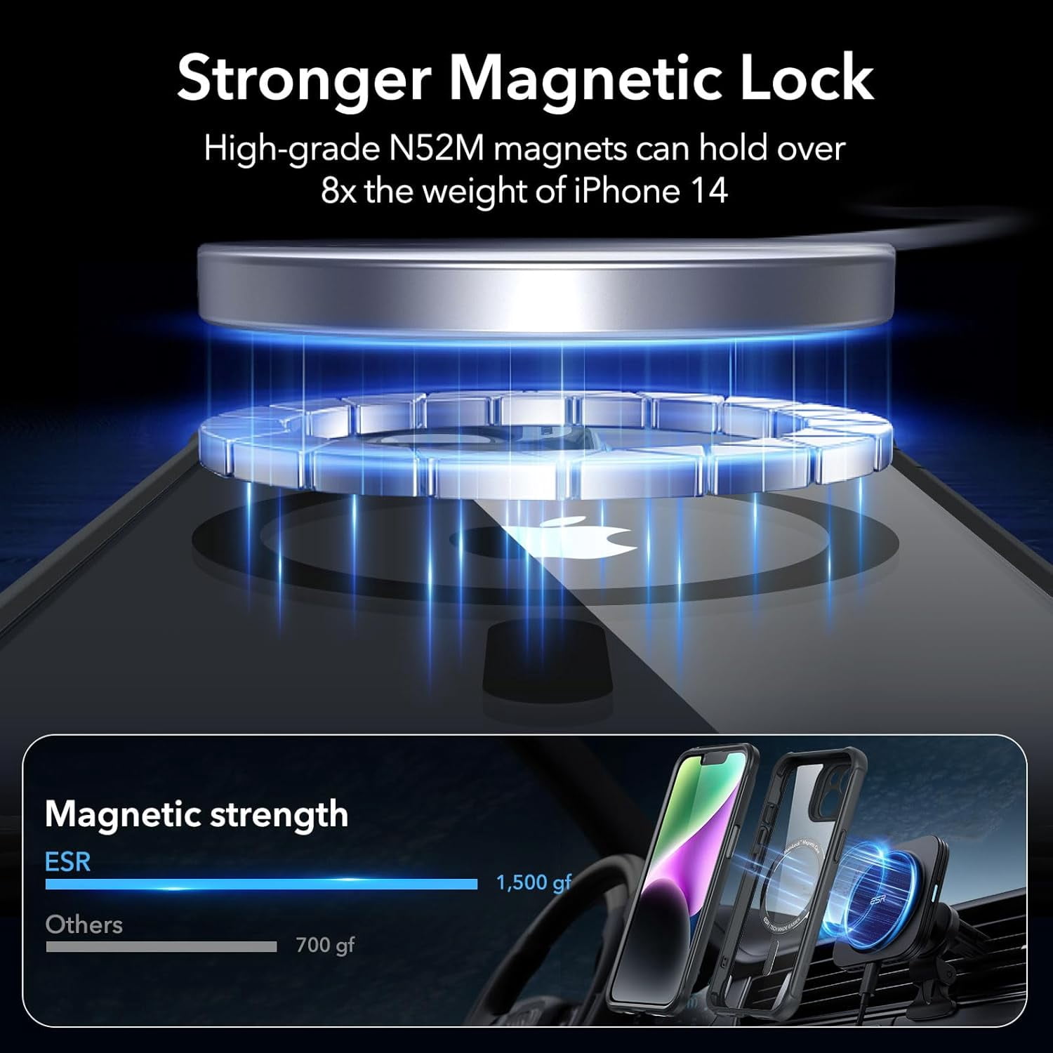 ESR for iPhone 14 Pro Max Case, Compatible with MagSafe, Full-Body Military-Grade Drop Proof Case Built-in 9H+ Tempered Glass Screen Protector, Clear Black