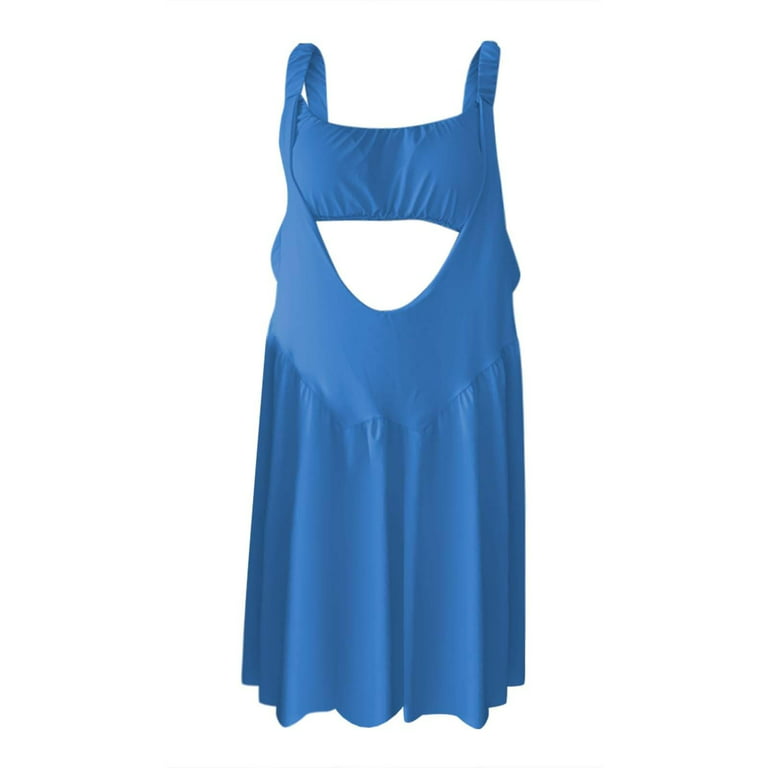KDDYLITQ Women Tennis Dress Workout Hot Shot Mini Dress with Built in  Shorts and Bra Athletic Outfits Summer Blue L
