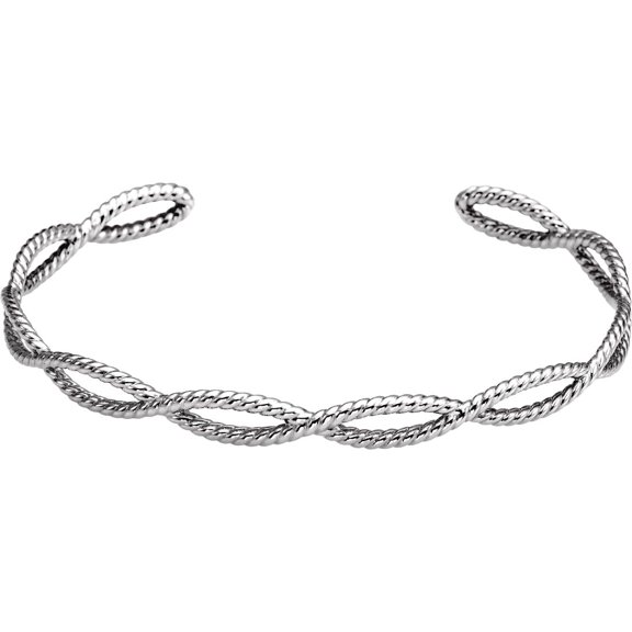 925 Sterling Silver Polished Rope Cuff Bracelet Cuff Bracelet for Women - 7.4 Grams