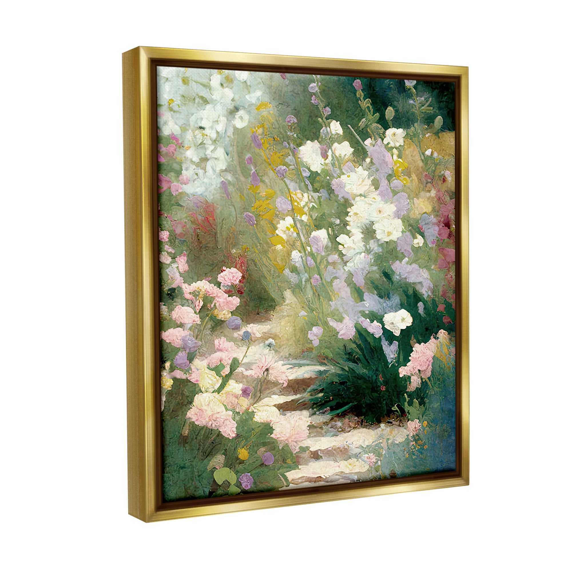 Stupell Industries Garden Flower Path Botanical & Floral Painting Gold Floater Framed Canvas Art Print Wall Art, 25 x 31