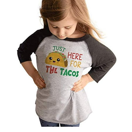 

7 ate 9 Apparel Kids Funny Just Here for The Tacos Grey Baseball Tee