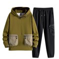 thumbnail image 3 of VBTAPA Mens Tracksuit 2 Piece Set Color Block Pocket Hoodie with Drawstring Long Pants Sweatsuit Sets Big and Tall Casual Hiking Outfits with Pockets Daily Sale Green XXXXL, 3 of 8