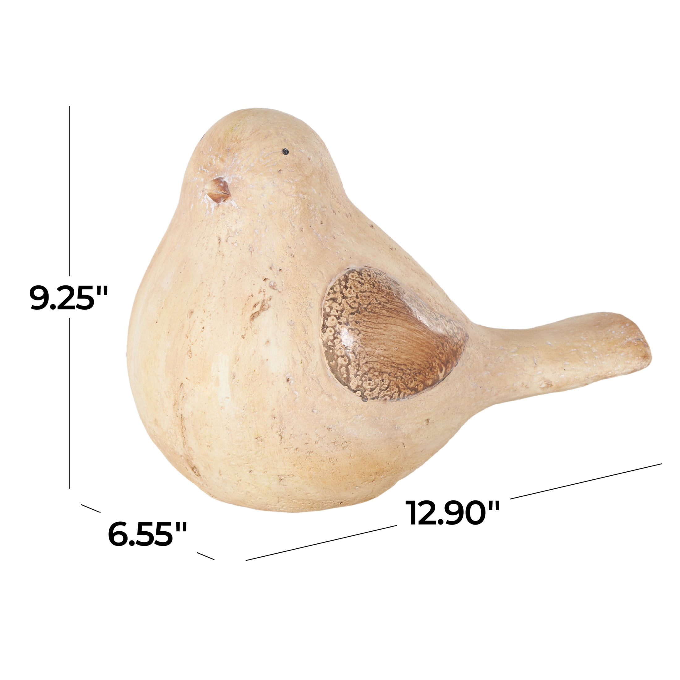 DecMode 9" Sitting Bird Garden Sculpture with Brown Accents