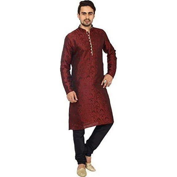 Royal Kurta Men's Jacquard Silk Floral Kurta Pyjama Black