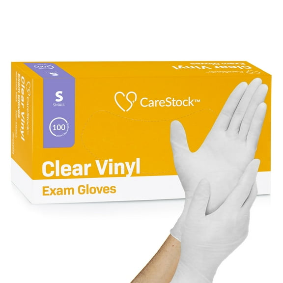 CareStock Vinyl Exam Gloves - Ultra-Strong with Slip-Resistant Textured Grip - Disposable Powder-Free Medical Gloves for Cooking & Healthcare, Small, 100 Count, 10 Boxes, 1000 Total