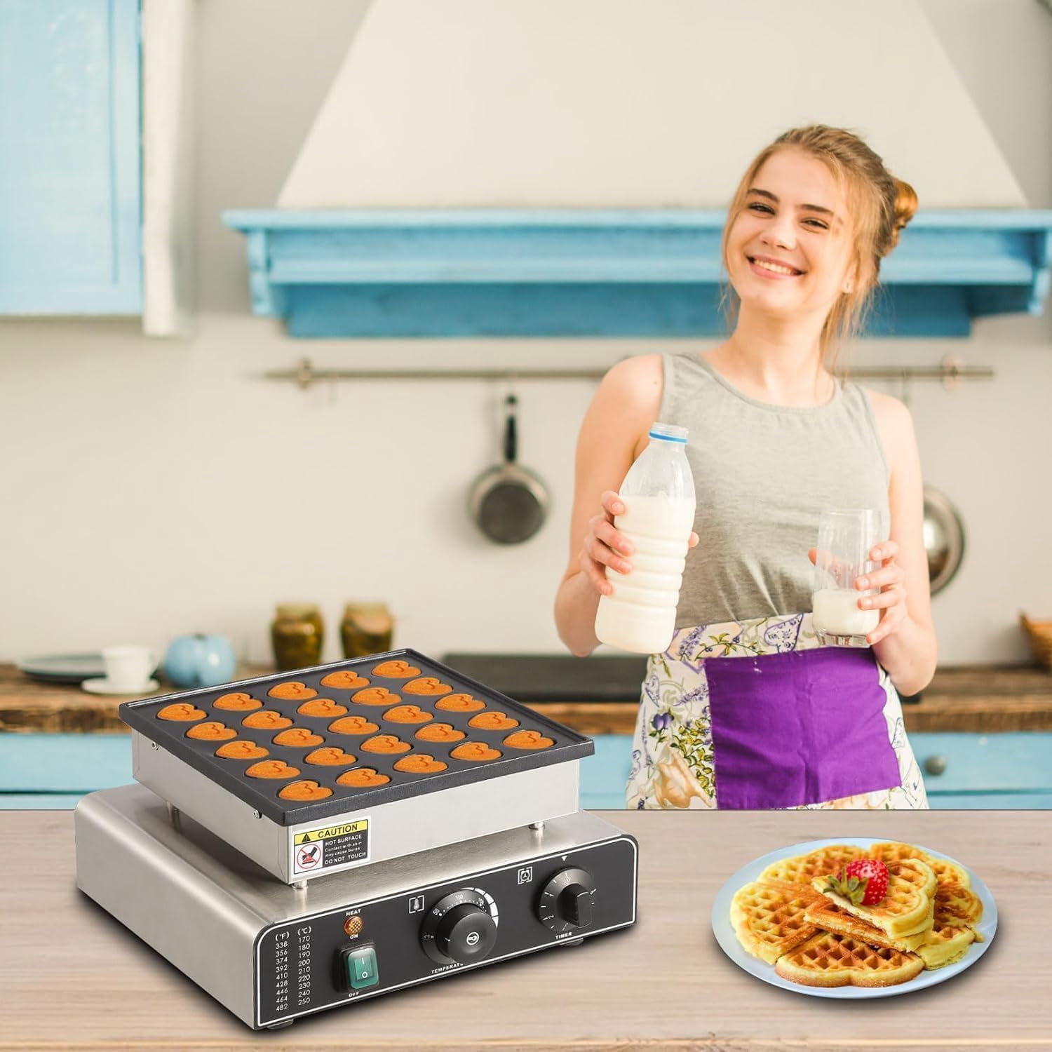 Kicctian Mini Pancake Maker, 25-Hole 1.8" Round & 1.6" Heart Nonstick Waffle Maker, Adjustable Temperature, 850W