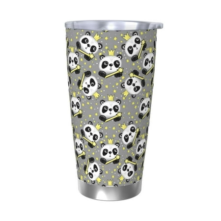 

Fuzoiu Panda With Crown And Stars Print 20oz Tumbler Stainless Steel Vacuum Insulated Car Cup Insulated Coffee Mug Travel Mug with Lid Thermal Cup for Outdoor-Without Straw