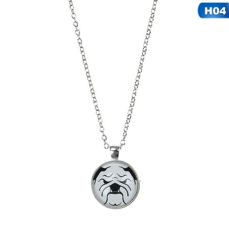 AkoaDa Wholesale Glass Dome Round Pendant Animals Jewelry Pug Necklaces Pendants Dog Picture Necklace The Best Gift For