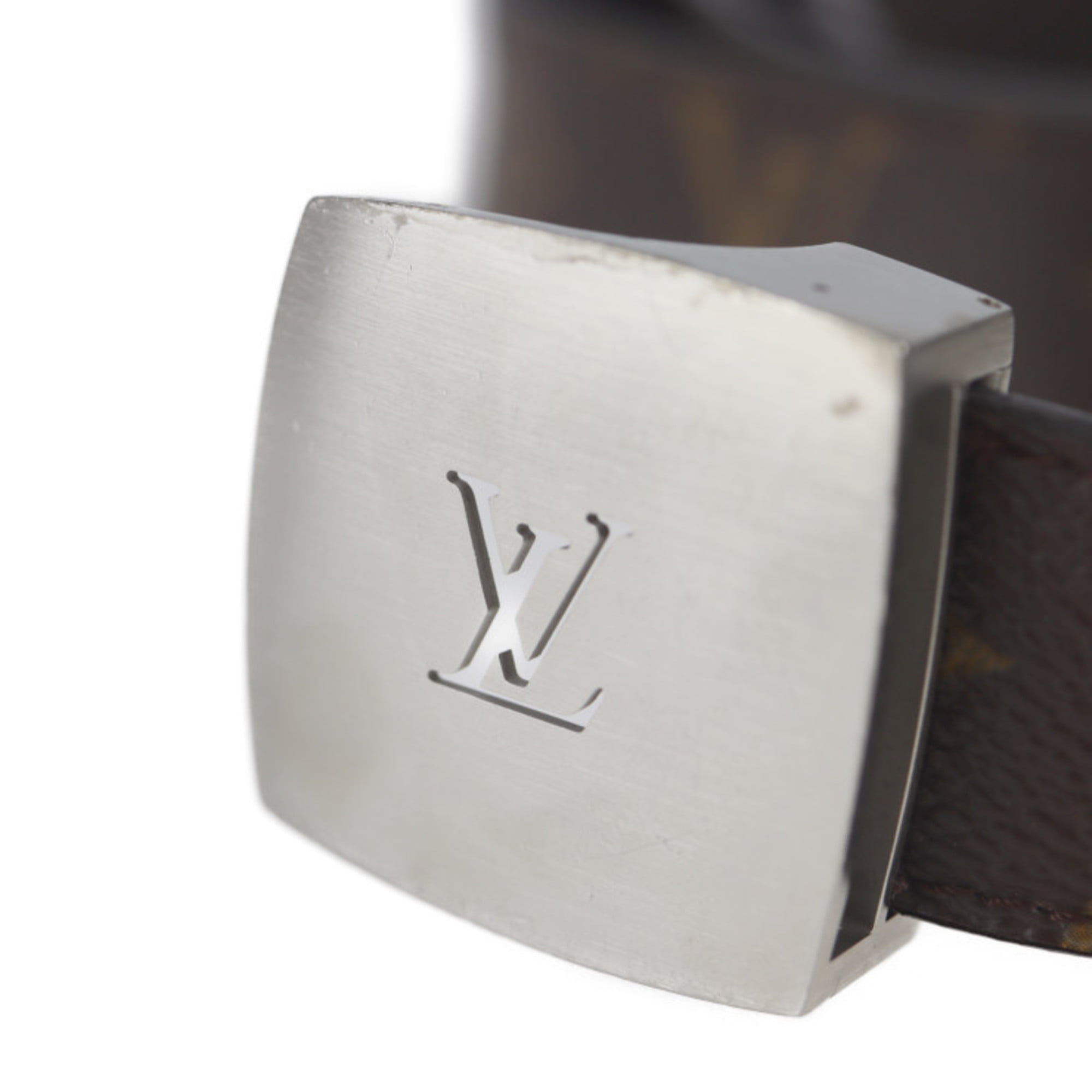 LOUIS VUITTON Louis Vuitton Sunture LV Initial Micro Damier Belt M6875V  Notation Size 85/34 Suede Leather Noir Black Silver Hardware 40MM