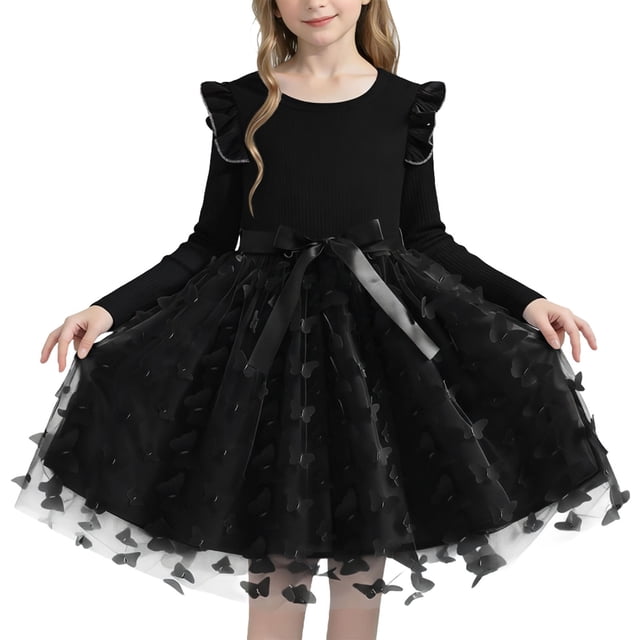 Tauxra Robe Longue d'Été avec Manches et Col Rond, Robe de Princesse pour Femmes, Robe à Manches Longues en Maille Couleur Unie pour Occasion Spéciale