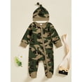 thumbnail image 4 of Cjfdfy Newborn Baby Boy Footies Rompers Green Camouflage Long Sleeve Zip Up Footed Bodysuits With Hat Baby Announcement Outfit Infant Cute Coming Home Outfit 0-6M, 4 of 9