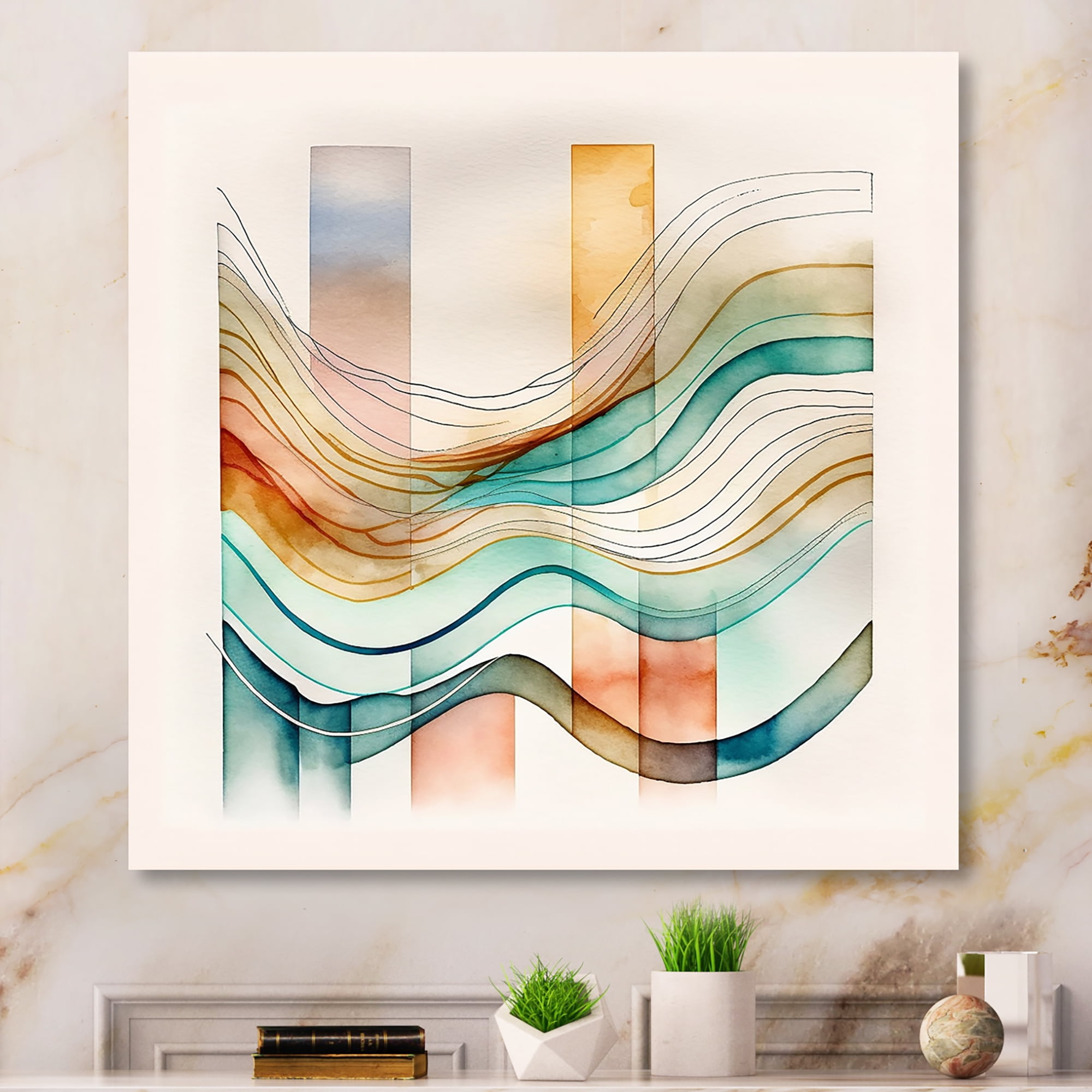 Designart Multi-Color Abstract Waves I Canvas Wall Art