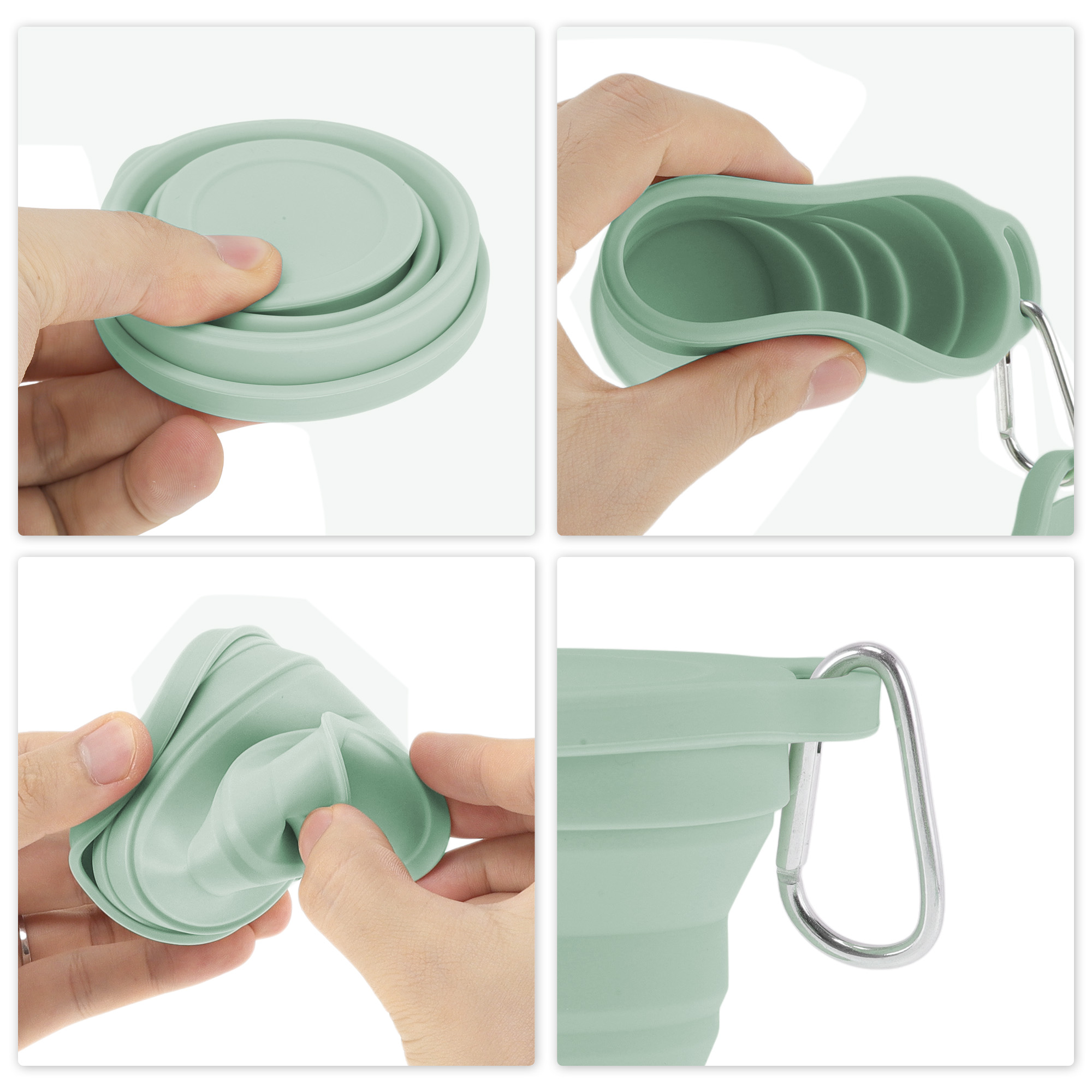 Unique Bargains Folding Cup with Carabiner Collapsible Cups 180ml 1Pc Green