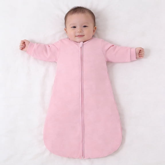 Baby Warm Sleeping Bag - Pink, 100% Polyester Fiber, Double Zipper Design, 3 Sizes (0-6M)