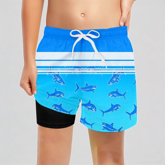 REDARER Boys UPF 50 Swim Trunks with Compression Liner, Gradient Tree Print Board Shorts for Beach Pool Swimming,5-6 Years